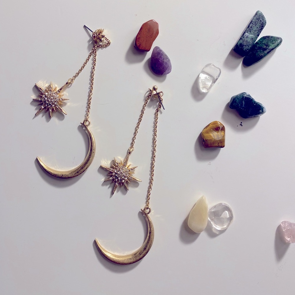 Gold Star and Moon Earrings